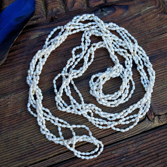 *SOLD* Vtg/antq freshwater rice pearl 3 strand wrap necklace extra long 66" - Picture 10 of 10